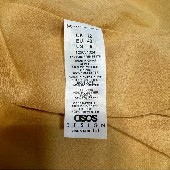 ASOS Thin Straps High Thigh Slit Cowl Neck Pale Yellow Textured Circle Dress - Picture 3 of 16